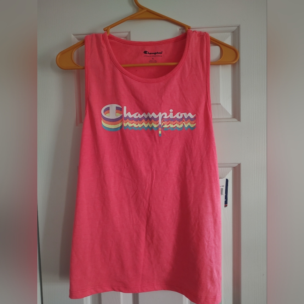 Champion Pink Tank Top with Multicolor Logo. NWT